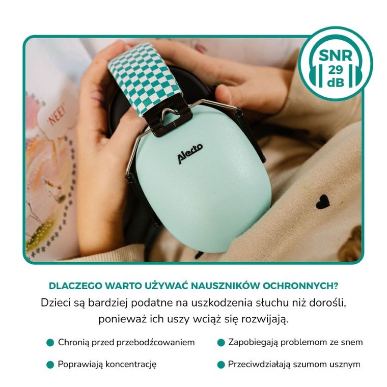Alecto, BV-71, nauszniki wygłuszające dla dzieci, zielone
