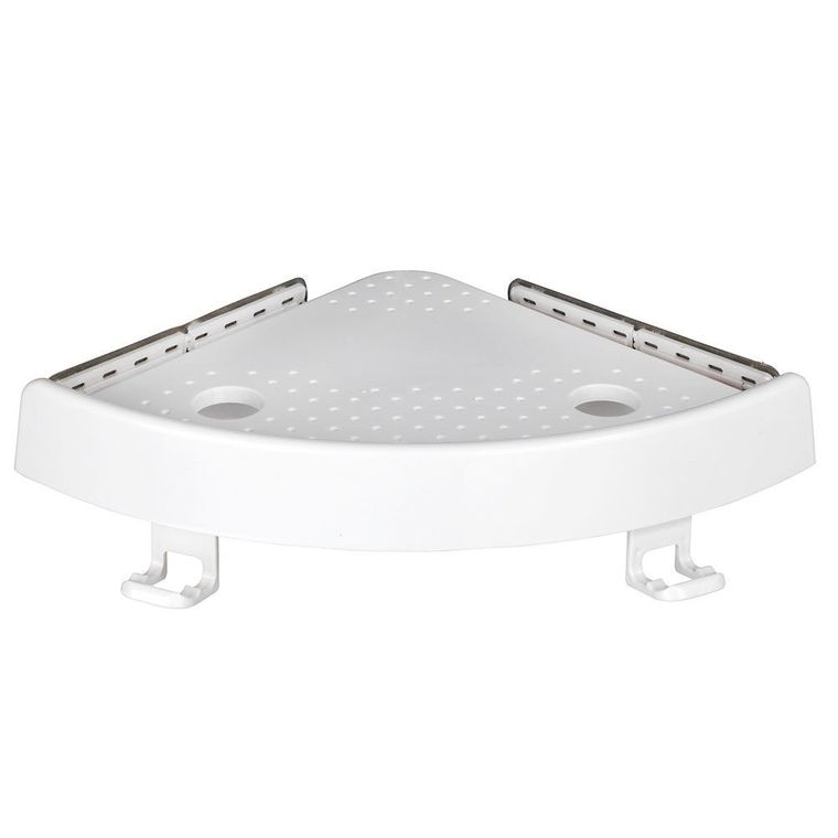 Allstar, prysznicowa półka narożna, biała, z haczykami