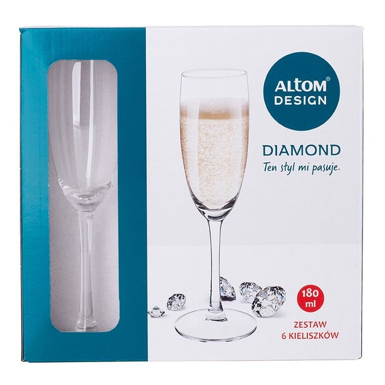 Altom Design, Diamond, komplet 6 kieliszków, szampan, 180 ml