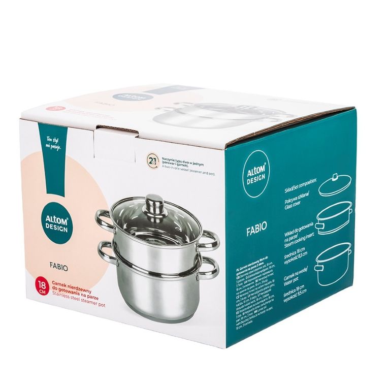Altom Design, Fabio, zestaw garnków nierdzewnych do gotowania na parze, 18 cm, 3 elementy