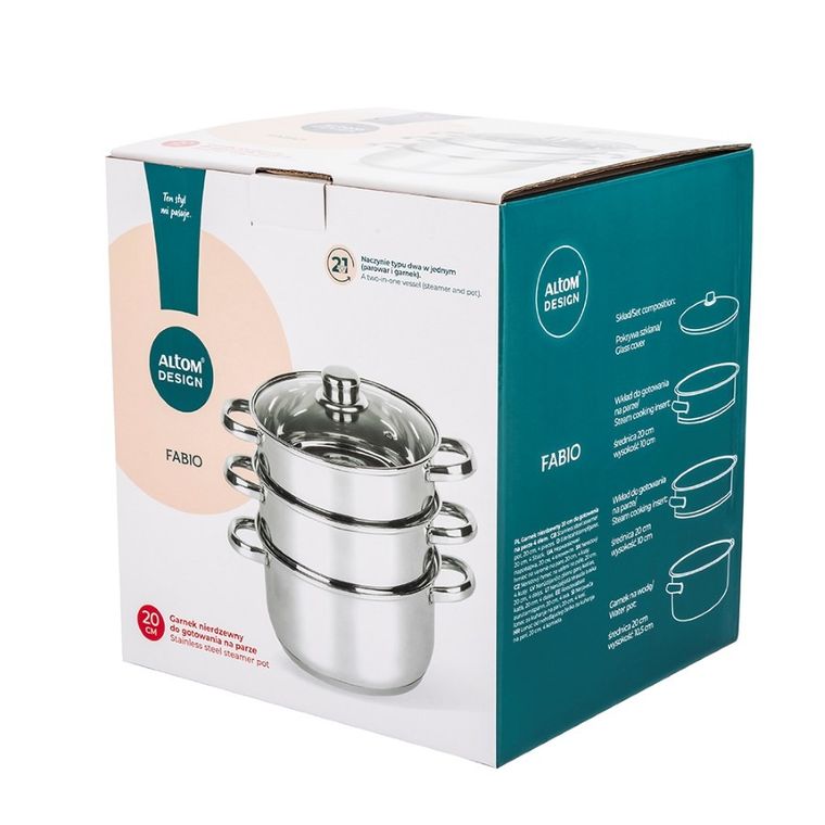 Altom Design, Fabio, zestaw garnków nierdzewnych do gotowania na parze, 20 cm, 4 elementy