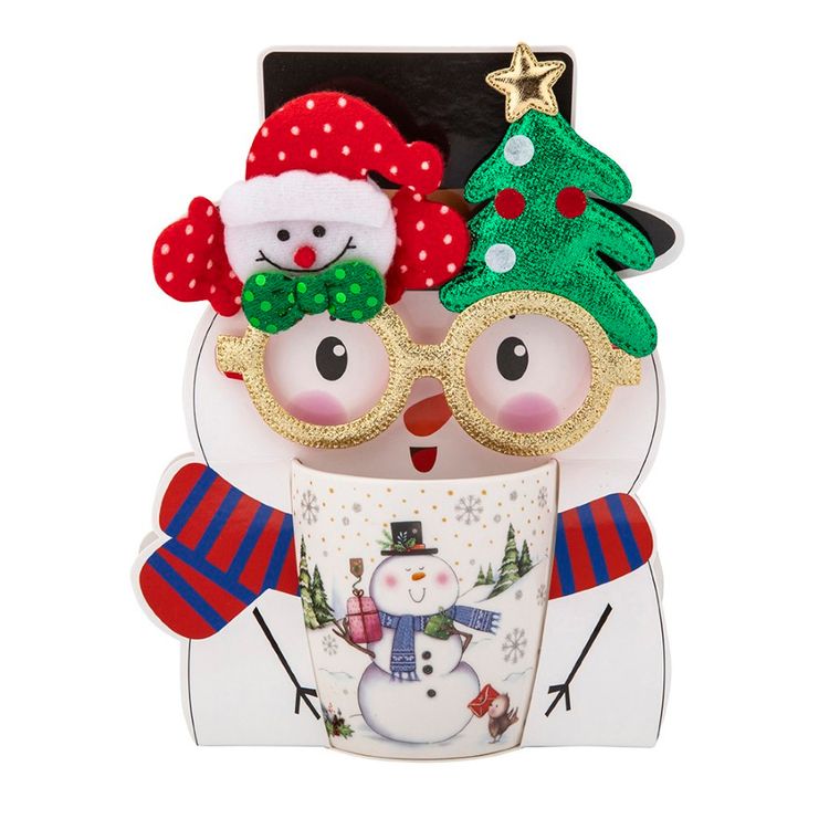 Altom Design, kubek bałwanek nbc, 400 ml, z okularami świątecznymi, w opasce