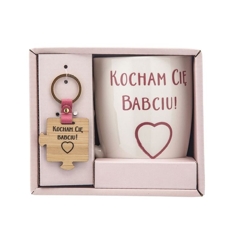 Altom design, kubek baryłka NBC z drewnianym brelokiem, Kocham Cię Babciu, 340 ml