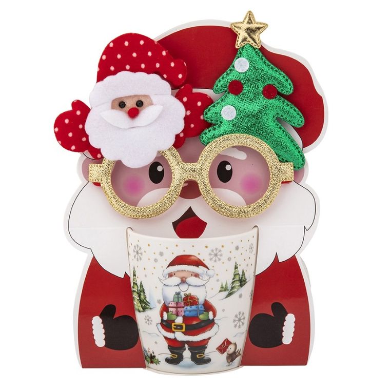 Altom Design, kubek Mikołaj nbc, 400 ml, z okularami świątecznymi, w opasce