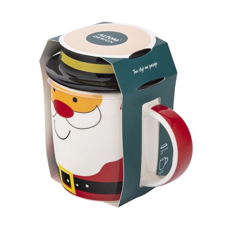 Altom Design, kubek zimowy Mikołaj z pokrywką nbc, 400 ml, w opasce
