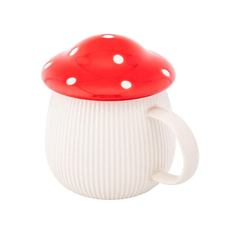 Altom Design, Pod kapeluszem, kubek ceramiczny w kształcie grzybka z pokrywką, czerwony, 370 ml