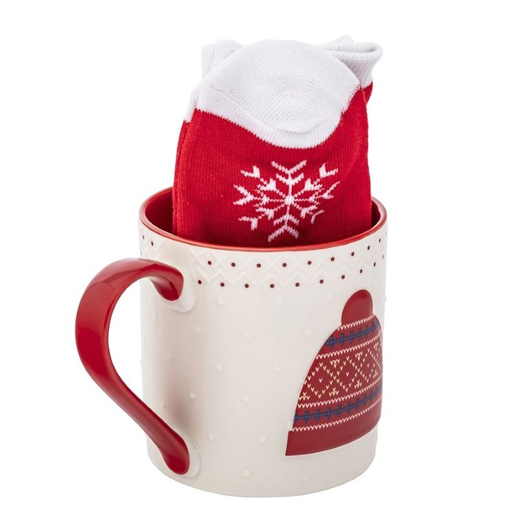 Altom Design, zestaw kubek świąteczny nbc, czerwony, 500 ml, ze skarpetkami, rozmiar 35-44