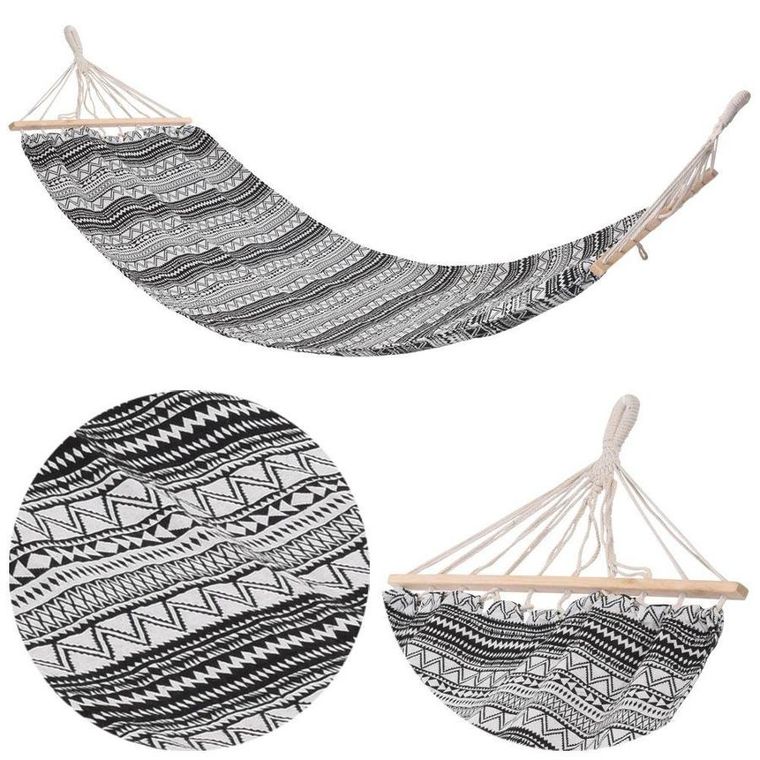 Ambiance, hamak jednoosobowy, biało-czarny, 200-80 cm