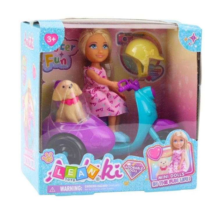 Ankiki, laleczka na skuterze trójkołowym z pieskiem