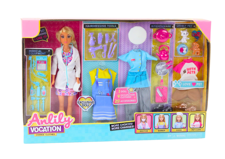 Anlily, lalka pracująca w 4 zawodach, zestaw z akcesoriami