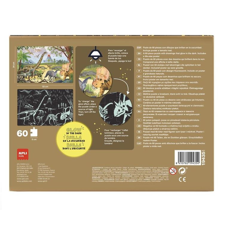 Apli Kids, Dinozaury, puzzle świecące w ciemności, 60 elementów
