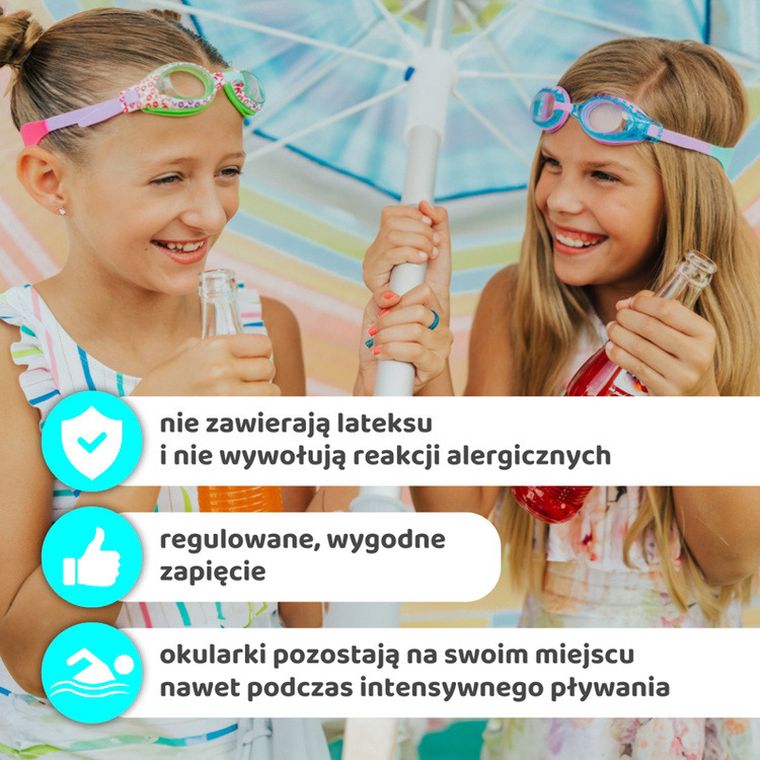 Aqua2ude, okularki do pływania dla dzieci, Uroczy jednorożec, turkus