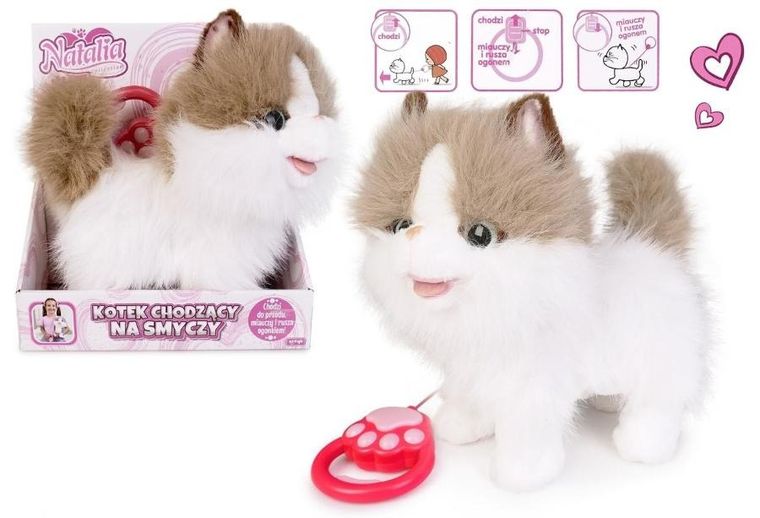 Artyk, kot chodzący na smyczy, zabawka interaktywna, biało rudy