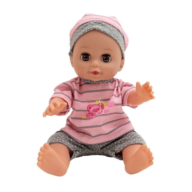 Askato, lalka z krzesełkiem do karmienia, szaro-różowe ubranko