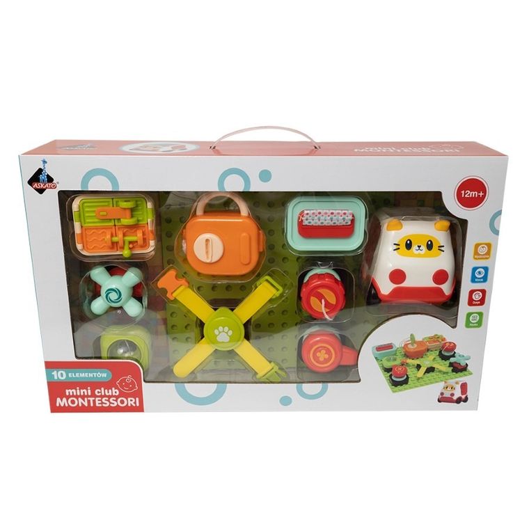 Askato, mini club Montessori, zestaw z pojazdem