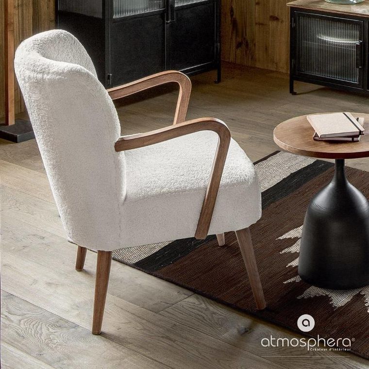 Atmosphera, fotel biały, baranek, Chiara