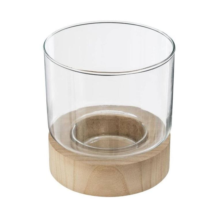 Atmosphera, komplet świeczników ze szkła, Ete z drewnianymi podstawkami, 3 szt.