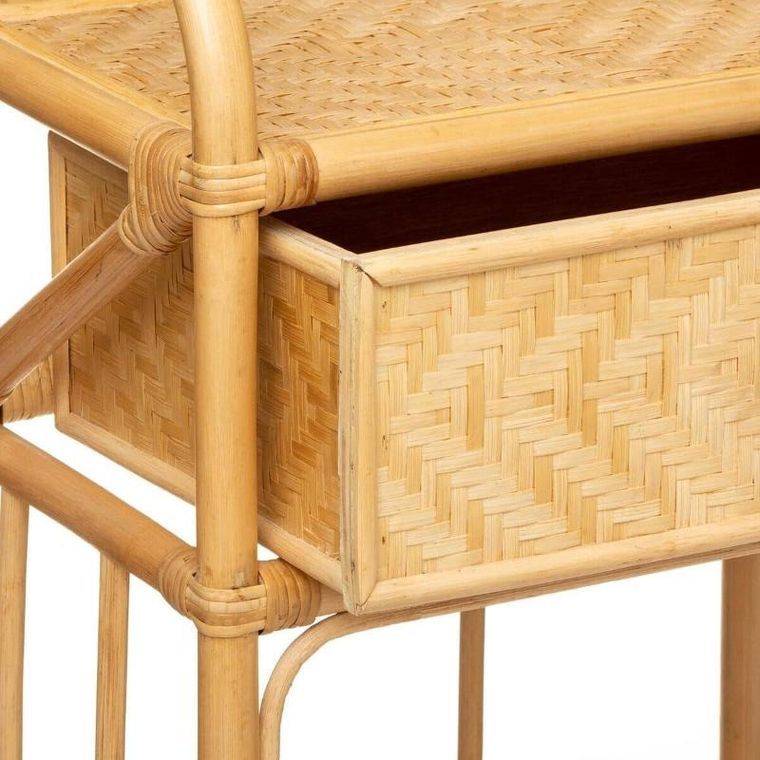 Atmosphera, stolik rattanowy do sypialni, Aoni, z szufladą i półką