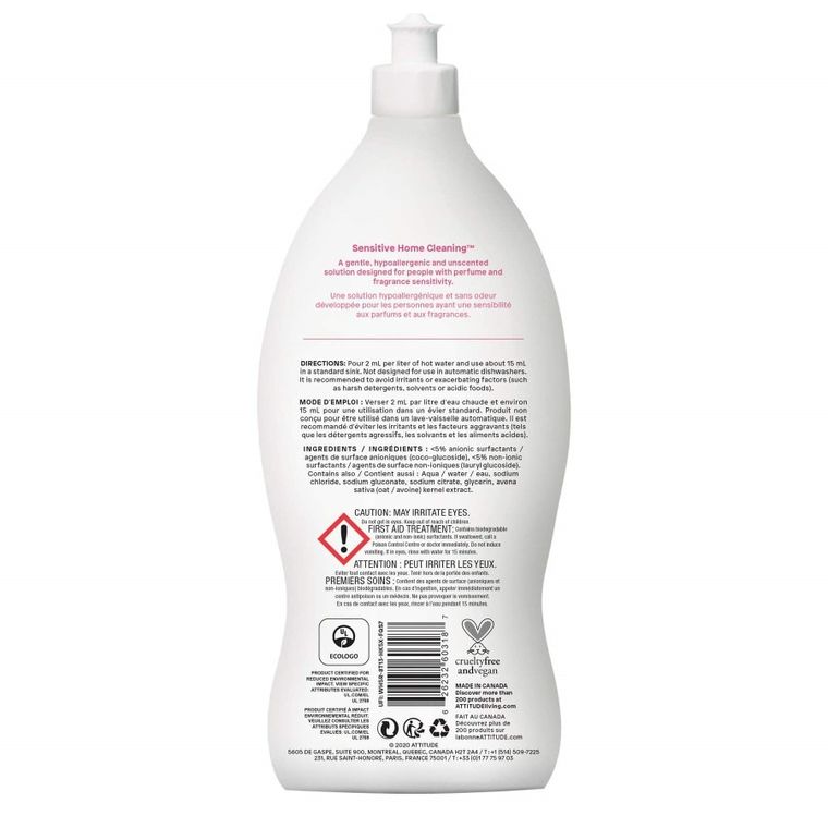 Attitude, Sensitive Skin Baby, naturalny płyn do mycia butelek i naczyń dla niemowląt, 700 ml