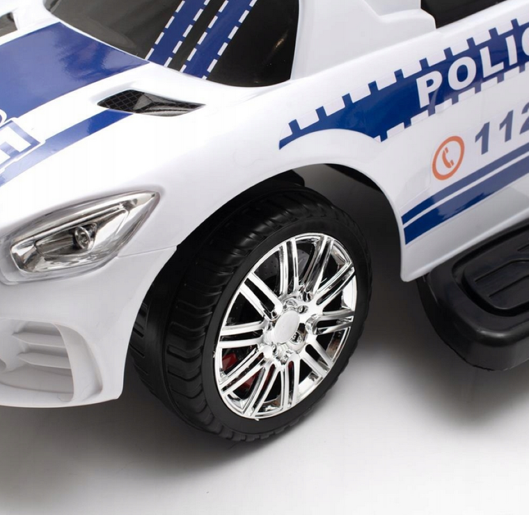 Baby Mix, jeździk z dźwiękiem i rączką, Police, biały