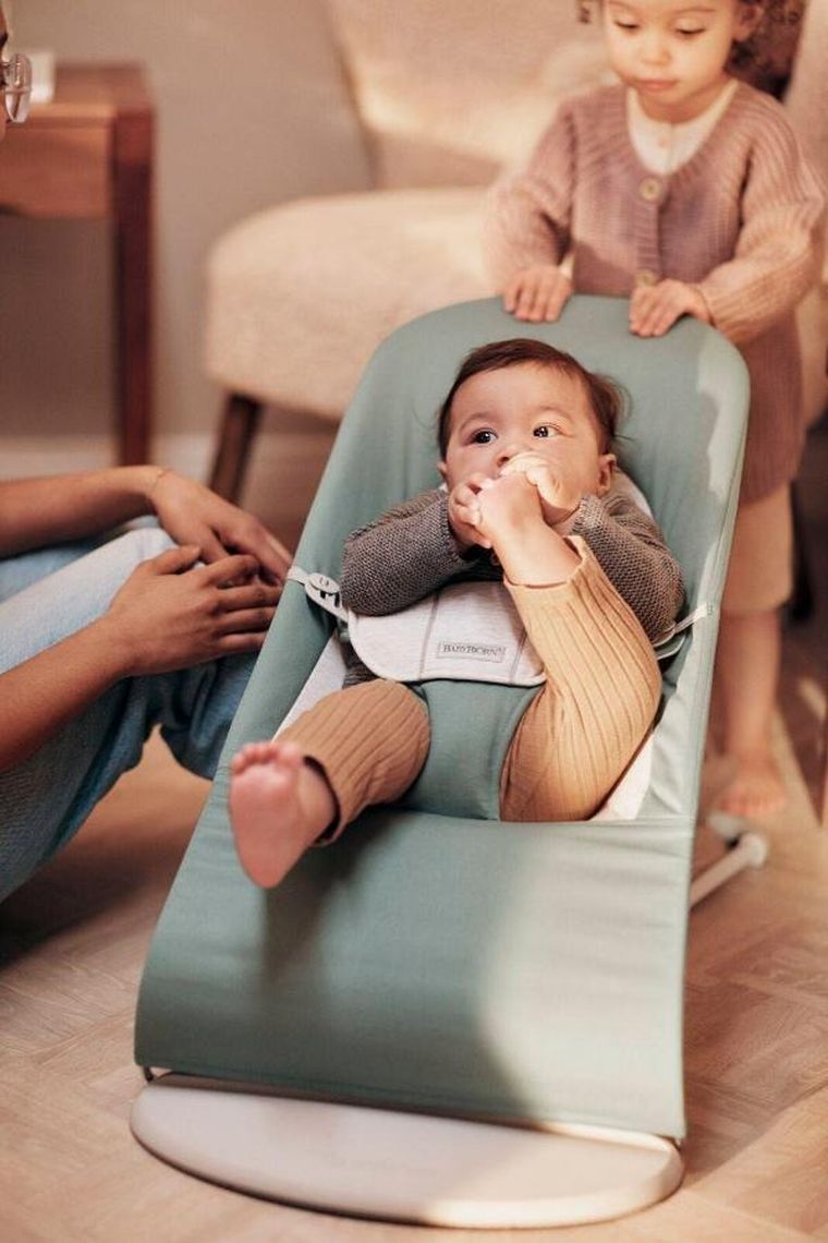 BabyBjörn, Balance Soft Woven/Jersey, leżaczek, jasnoszałwiowy-szary