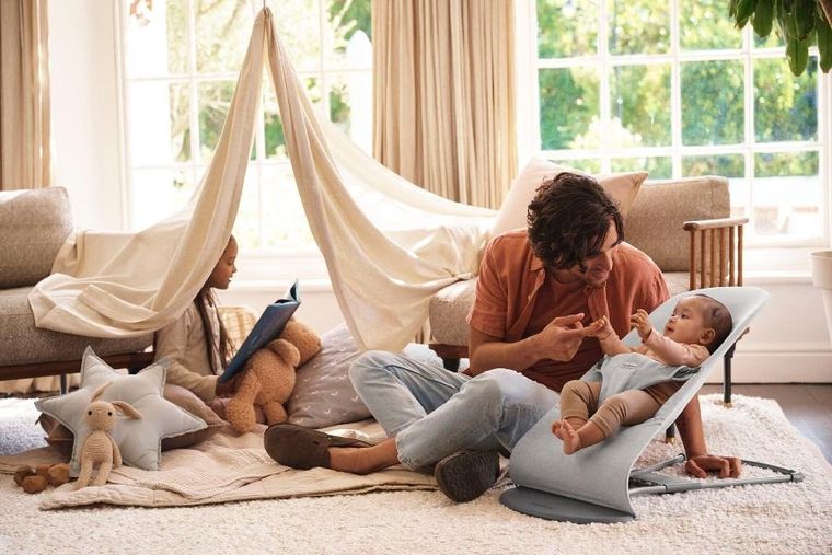 BabyBjörn, Bliss Woven, leżaczek, jasny szary, melanż