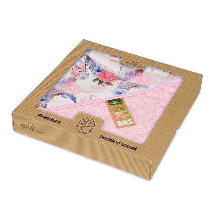 BabyMatex, Bamboo Design, Kwiaty, okrycie kąpielowe, różowe, 100-100 cm