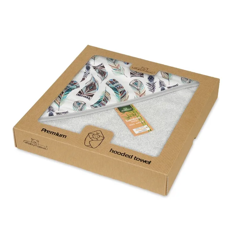 BabyMatex, Bamboo Design, Piórka, okrycie kąpielowe, szare, 100-100 cm