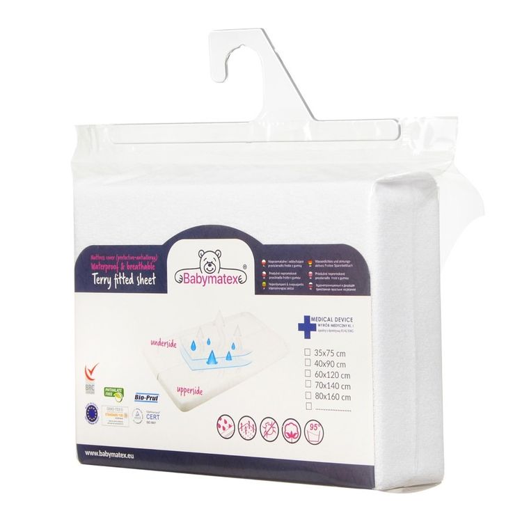 BabyMatex, prześcieradło z gumką, frotte, białe, 60-120 cm