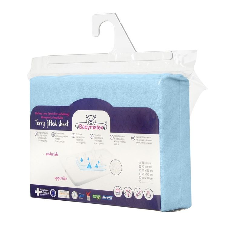 BabyMatex, prześcieradło z gumką, frotte, niebieskie, 60-120 cm