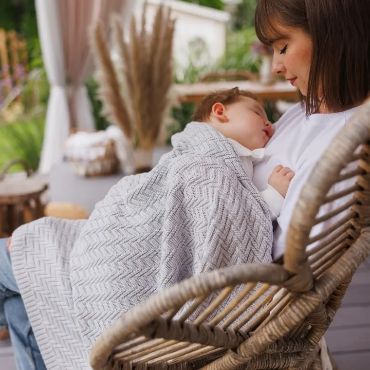 BabyOno, kocyk dzianinowy, bawełniany, szary