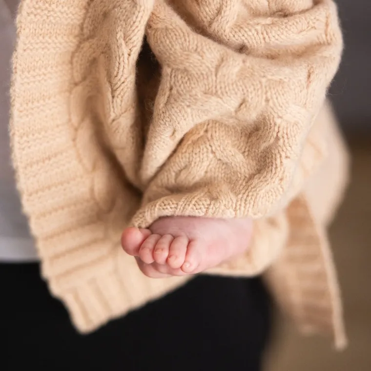 BabyOno, kocyk z wełny merino, ciemny beż