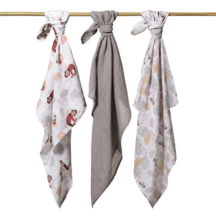 BabyOno, Leniwce, pieluszka muślinowa, 70-70 cm, 3 szt.