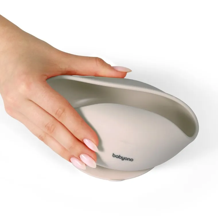 BabyOno, silikonowa miseczka z przyssawką, beżowa