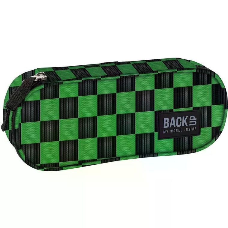 BackUp, piórnik, owalny, Szachownica Zielony