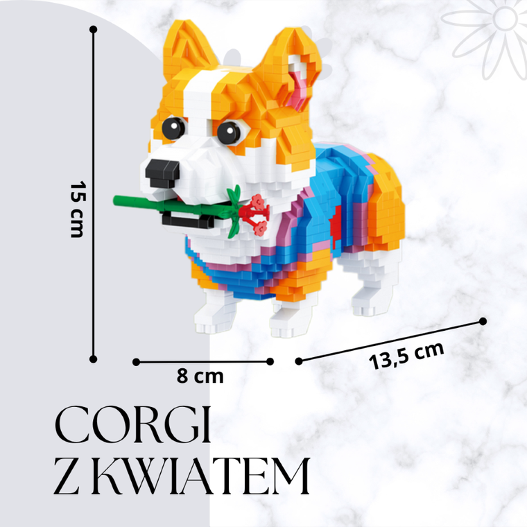 Balody, Pies Corgi z kwiatem, klocki konstrukcyjne, 997 elementów