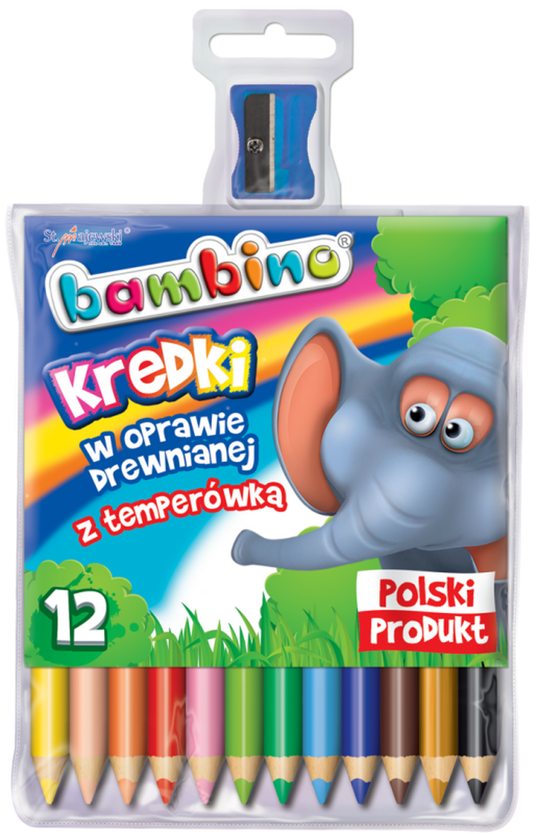 Bambino, kredki drewniane, temperówka, 12 kolorów