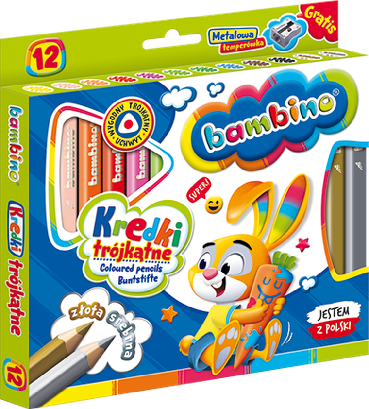 Bambino, kredki trójkątne z temperówką, 12 kolorów