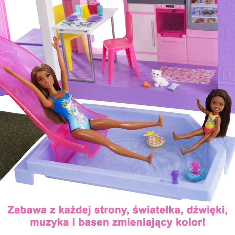 Barbie, Dream House Deluxe, Domek dla lalek - 60 rocznica, zestaw z 2 lalkami i kabrioletem