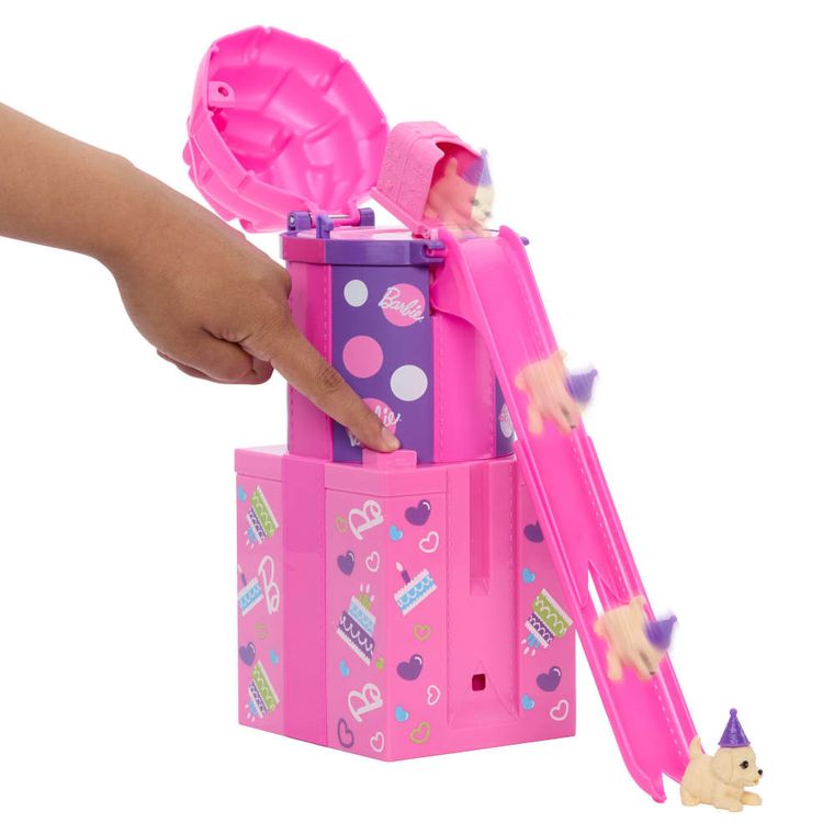 Barbie, Rise & Surprise, zestaw urodzinowy z 12 niespodziankami, funkcja zmiany koloru