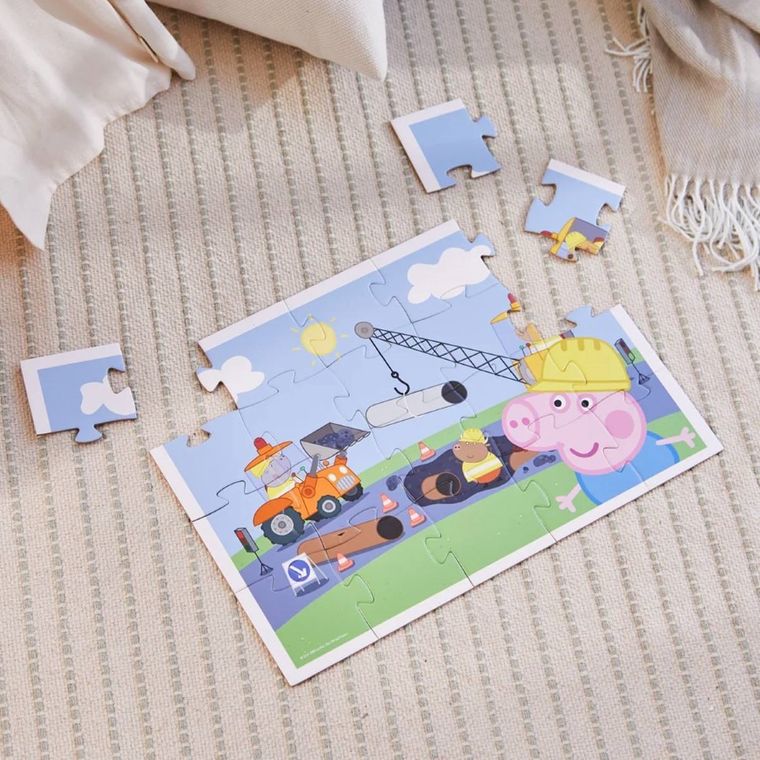 Barbo Toys, Świnka Peppa, George na budowie, puzzle w ozdobnym pudełku, 20 elementów