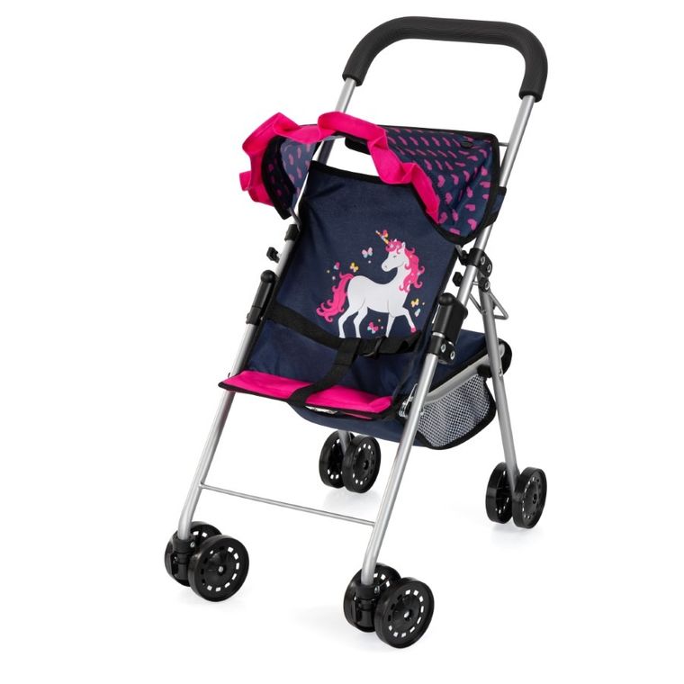 Bayer Design, Buggy, wózek spacerówka dla lalek, zestaw z kołyską, matą, torbą i akcesoriami, granatowo-różowy