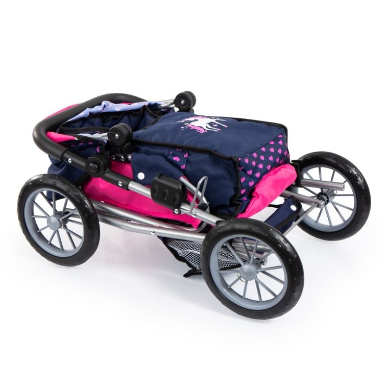 Bayer Design, City Star Combi, głęboki wózek dla lalek z torbą, granatowo-różowy, serca