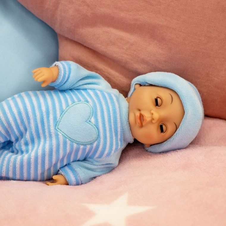 Bayer Design, First Words Baby, interaktywna lalka bobas, niebieska, 28 cm