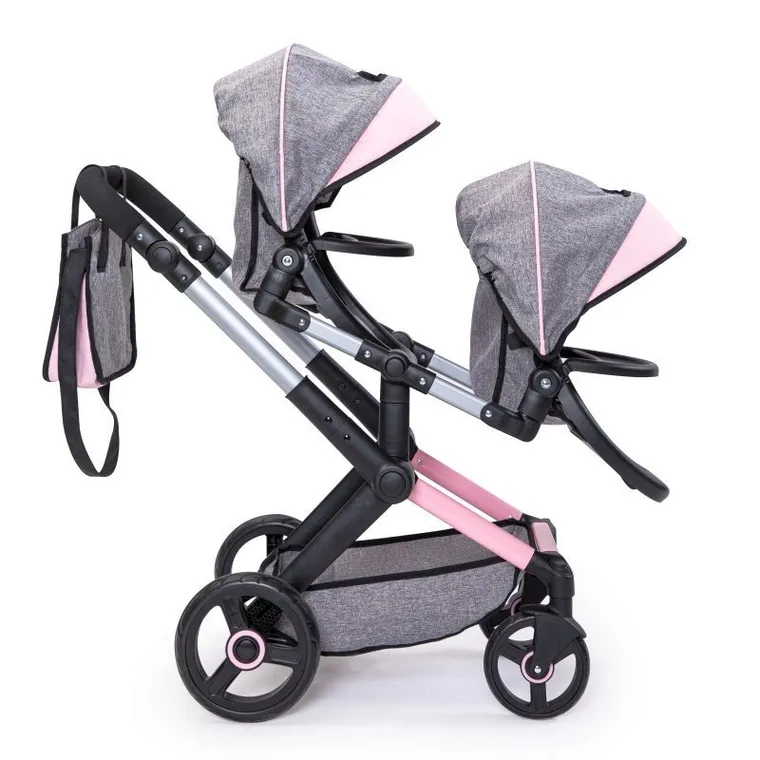 Bayer Design, Xeo Twin, bliźniaczy wózek dla lalek z torbą, szary