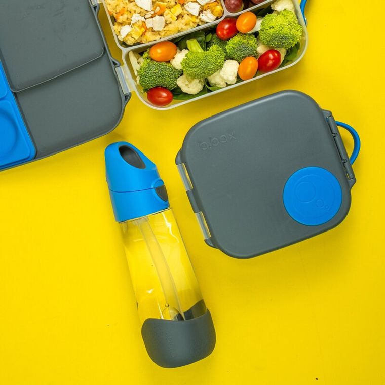 b.box, Blue Slate, butelka na wodę tritanowa ze słomką, 600 ml