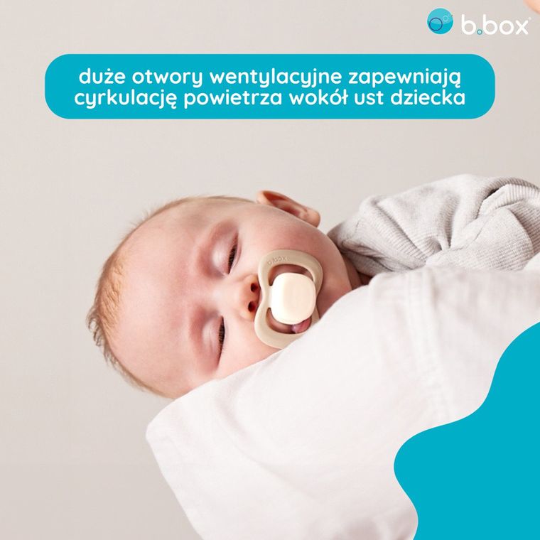 b.box, Glow in the dark, smoczek symetryczny 0-6m, róż/latte, 2 szt.