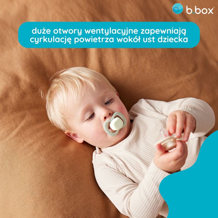 b.box, Glow in the dark, smoczek symetryczny, 6m+, błękit/szałwia, 2 szt.