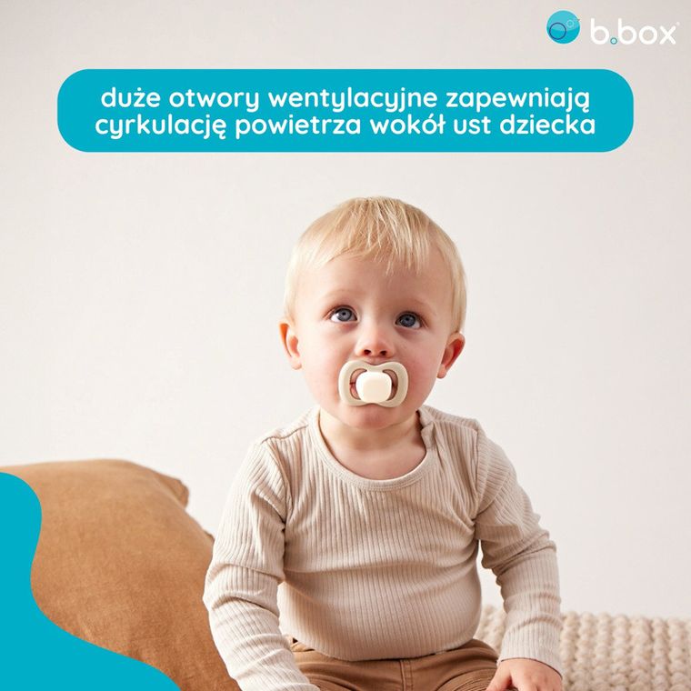 b.box, Glow in the dark, smoczek symetryczny, 6m+, róż/latte, 2 szt.