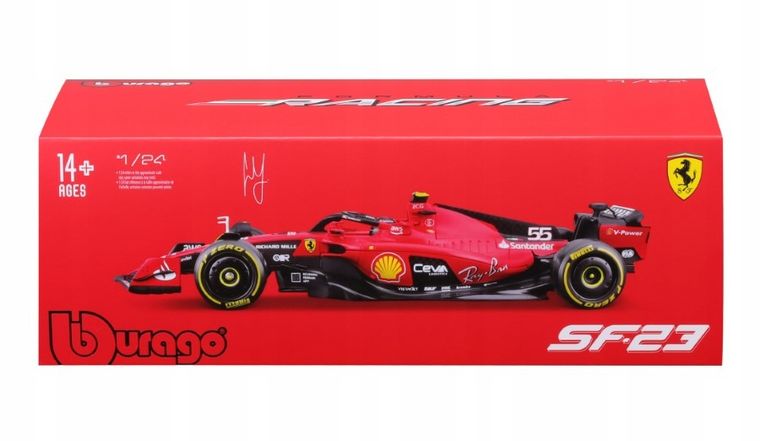 Bburago, Ferrari F1 Sf-23 #55 Carlos Sainz, bolid wyścigowy, 1:24